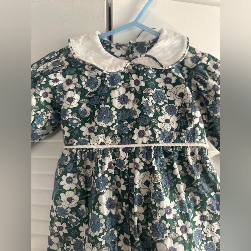 Smocked Floral Kids Romper in Green and White - Picture 4 of 9